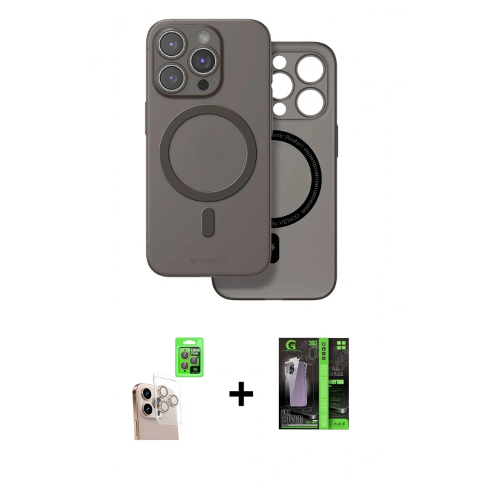 MARSİLYAN™- iPhone 16 Pro Max Kılıf Çekirdek Klasik - Şeffaf 360 Full Body Arka Koruyucu + Raze Metal Kamera Lens - NLGY
