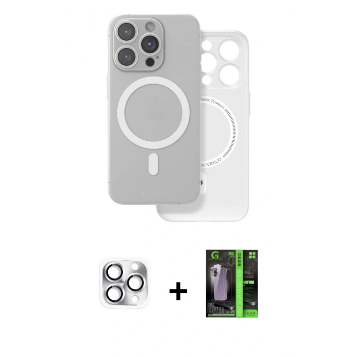 MARSİLYAN™- iPhone 16 Pro Max Kılıf Çekirdek Klasik - Şeffaf 360 Full Body Arka Koruyucu + Pers Alüminyum Kamera Lens - GS