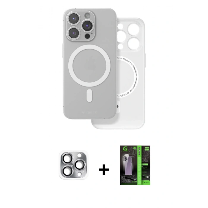 MARSİLYAN™- iPhone 16 Pro Max Kılıf Çekirdek Klasik - Şeffaf 360 Full Body Arka Koruyucu + Pers Alüminyum Kamera Lens - GI