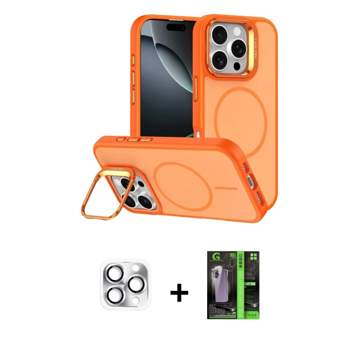 MARSİLYAN™- iPhone 16 Pro Max Kılıf Çekirdek Klasik - Şeffaf 360 Full Body Arka Koruyucu + Pers Alüminyum Kamera Lens - GS