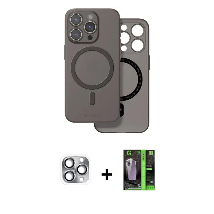 MARSİLYAN™- iPhone 16 Pro Max Kılıf Çekirdek Klasik - Şeffaf 360 Full Body Arka Koruyucu + Pers Alüminyum Kamera Lens - GI