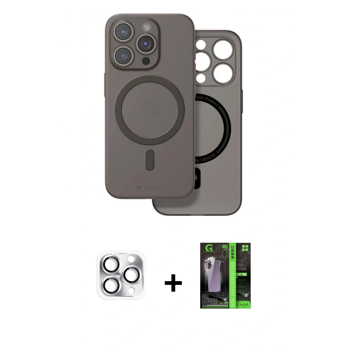 MARSİLYAN™- iPhone 16 Pro Max Kılıf Çekirdek Klasik - Şeffaf 360 Full Body Arka Koruyucu + Pers Alüminyum Kamera Lens - GS