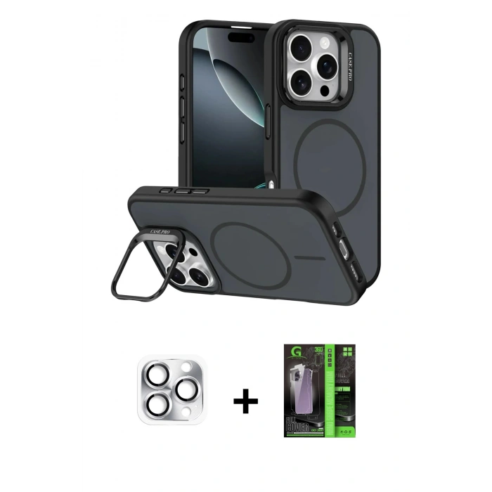 MARSİLYAN™- iPhone 16 Pro Max Kılıf Çekirdek Klasik - Şeffaf 360 Full Body Arka Koruyucu + Pers Alüminyum Kamera Lens - GS