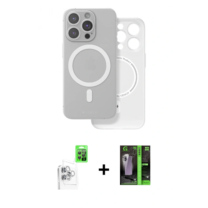 MARSİLYAN™- iPhone 16 Pro Max Kılıf Çekirdek Klasik - Şeffaf 360 Full Body Arka Koruyucu + Raze Metal Kamera Lens - BZ