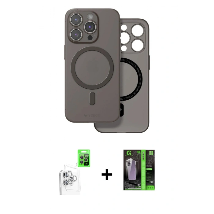 MARSİLYAN™- iPhone 16 Pro Max Kılıf Çekirdek Klasik - Şeffaf 360 Full Body Arka Koruyucu + Raze Metal Kamera Lens - BZ