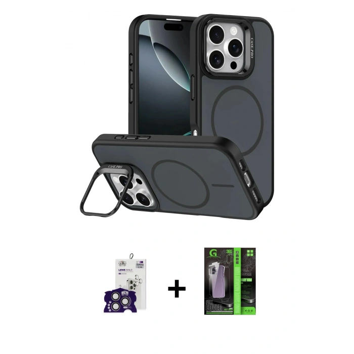MARSİLYAN™- iPhone 16 Pro Max Kılıf Çekirdek Klasik - Şeffaf 360 Full Body Arka Koruyucu + Bilvis Titan Kamera Lens - TMGI