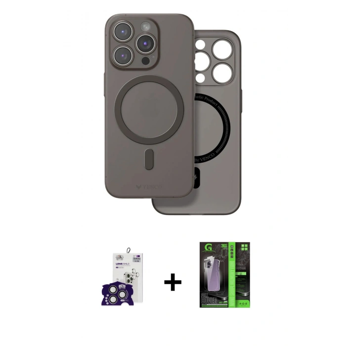 MARSİLYAN™- iPhone 16 Pro Max Kılıf Çekirdek Klasik - Şeffaf 360 Full Body Arka Koruyucu + Bilvis Titan Kamera Lens - TMGI