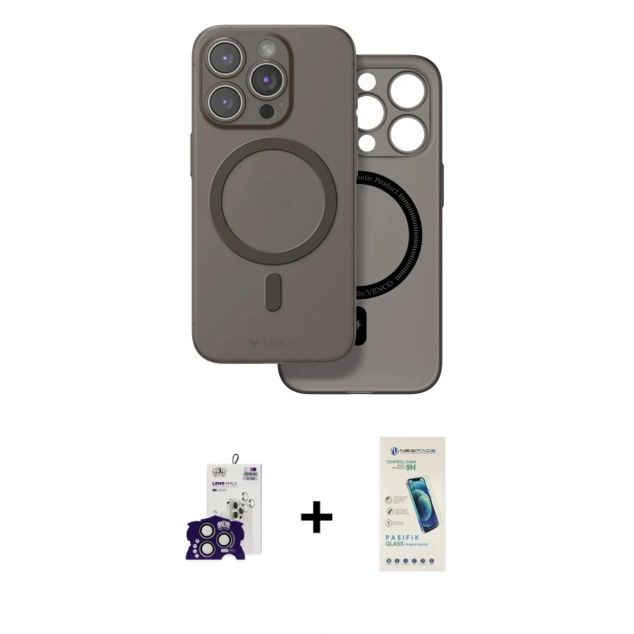 MARSİLYAN™- iPhone 16 Pro Max Kılıf Çekirdek Klasik - Şeffaf Pasifik Cam Ekran Koruyucu + Bilvis Titan Kamera Lens - TMGI