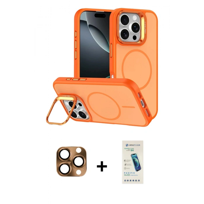 MARSİLYAN™- iPhone 16 Pro Max Kılıf Çekirdek Klasik - Şeffaf Pasifik Cam Ekran Koruyucu + Pers Alüminyum Kamera Lens - CLTM