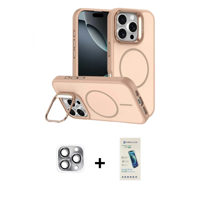 MARSİLYAN™- iPhone 16 Pro Max Kılıf Çekirdek Klasik - Şeffaf Pasifik Cam Ekran Koruyucu + Pers Alüminyum Kamera Lens - GI