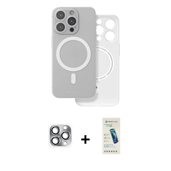 MARSİLYAN™- iPhone 16 Pro Max Kılıf Çekirdek Klasik - Şeffaf Pasifik Cam Ekran Koruyucu + Pers Alüminyum Kamera Lens - GI