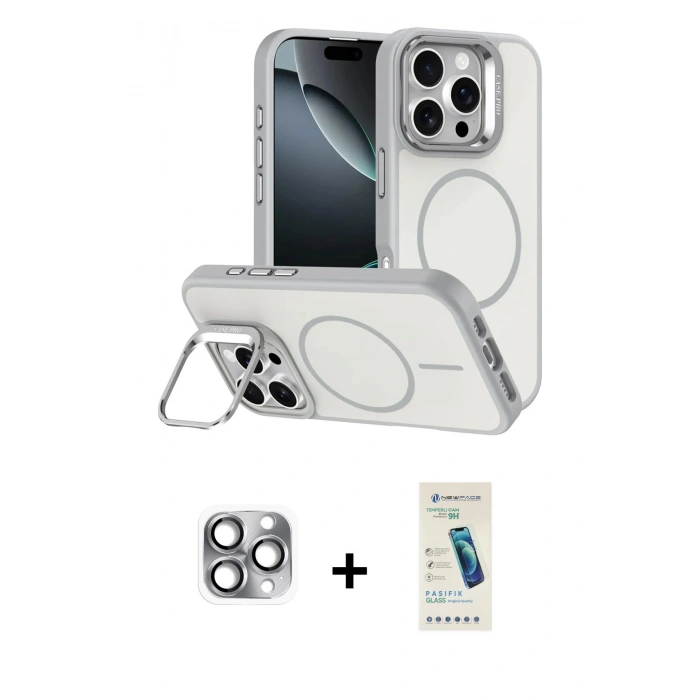 MARSİLYAN™- iPhone 16 Pro Max Kılıf Çekirdek Klasik - Şeffaf Pasifik Cam Ekran Koruyucu + Pers Alüminyum Kamera Lens - GI