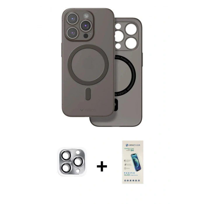 MARSİLYAN™- iPhone 16 Pro Max Kılıf Çekirdek Klasik - Şeffaf Pasifik Cam Ekran Koruyucu + Pers Alüminyum Kamera Lens - GI
