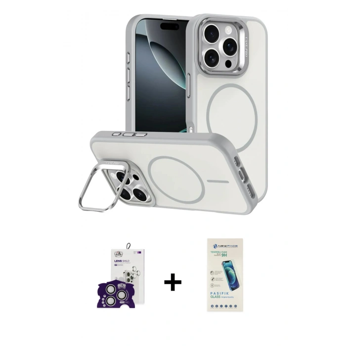 MARSİLYAN™- iPhone 16 Pro Max Kılıf Çekirdek Klasik - Şeffaf Pasifik Cam Ekran Koruyucu + Bilvis Titan Kamera Lens - GS