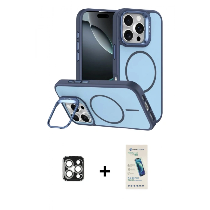 MARSİLYAN™- iPhone 16 Pro Max Kılıf Çekirdek Klasik - Şeffaf Pasifik Cam Ekran Koruyucu + PVD Metal Kamera Lens - GS