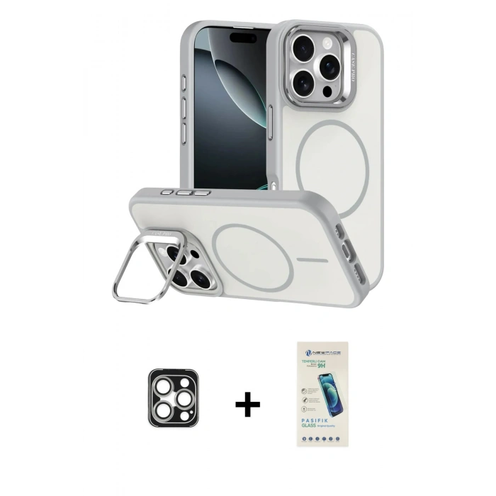 MARSİLYAN™- iPhone 16 Pro Max Kılıf Çekirdek Klasik - Şeffaf Pasifik Cam Ekran Koruyucu + PVD Metal Kamera Lens - GS