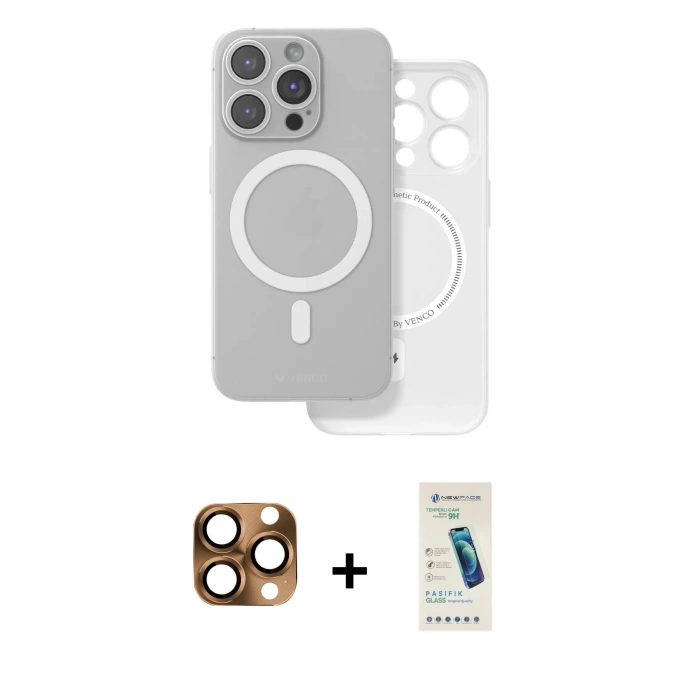 MARSİLYAN™- iPhone 16 Pro Max Kılıf Çekirdek Klasik - Şeffaf Pasifik Cam Ekran Koruyucu + Pers Alüminyum Kamera Lens - CLTM