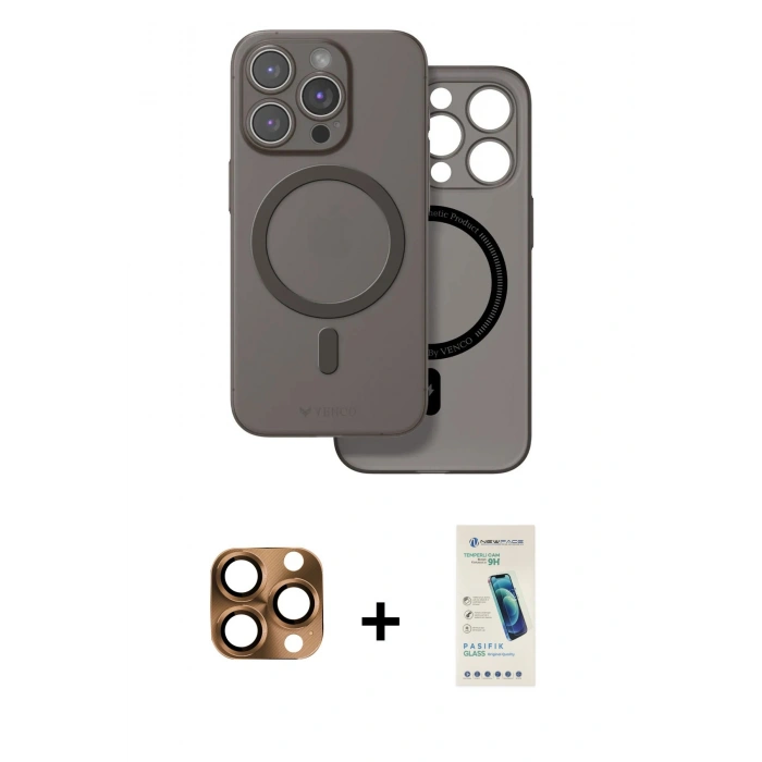 MARSİLYAN™- iPhone 16 Pro Max Kılıf Çekirdek Klasik - Şeffaf Pasifik Cam Ekran Koruyucu + Pers Alüminyum Kamera Lens - CLTM