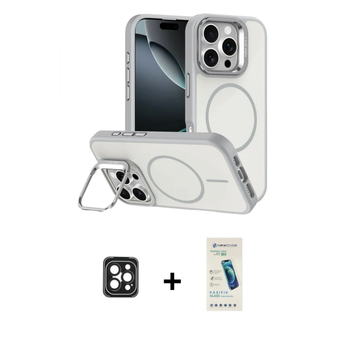 MARSİLYAN™- iPhone 16 Pro Max Kılıf Çekirdek Klasik - Şeffaf Pasifik Cam Ekran Koruyucu + PVD Metal Kamera Lens - SH