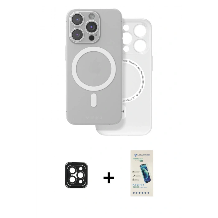 MARSİLYAN™- iPhone 16 Pro Max Kılıf Çekirdek Klasik - Şeffaf Pasifik Cam Ekran Koruyucu + PVD Metal Kamera Lens - SH