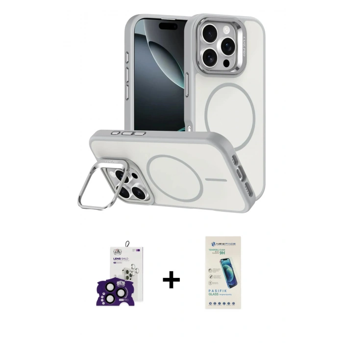 MARSİLYAN™- iPhone 16 Pro Max Kılıf Çekirdek Klasik - Şeffaf Pasifik Cam Ekran Koruyucu + Bilvis Titan Kamera Lens - SH