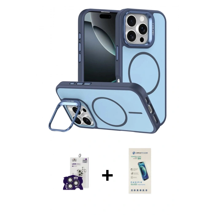 MARSİLYAN™- iPhone 16 Pro Max Kılıf Çekirdek Klasik - Şeffaf Pasifik Cam Ekran Koruyucu + Bilvis Titan Kamera Lens - TMGI