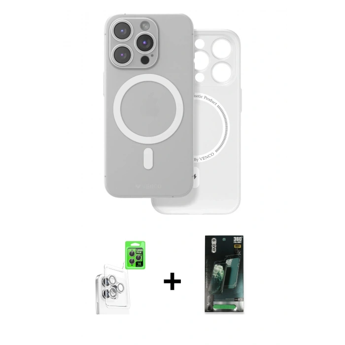 MARSİLYAN™- iPhone 16 Pro Max Kılıf Çekirdek Klasik - Siyah 360 Mat Full Body Arka Koruyucu + Raze Metal Kamera Lens - BZ
