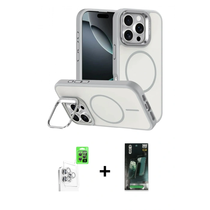 MARSİLYAN™- iPhone 16 Pro Max Kılıf Çekirdek Klasik - Siyah 360 Mat Full Body Arka Koruyucu + Raze Metal Kamera Lens - BZ