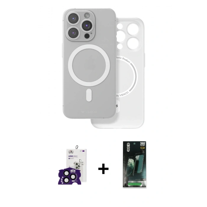 MARSİLYAN™- iPhone 16 Pro Max Kılıf Çekirdek Klasik - Siyah 360 Mat Full Body Arka Koruyucu + Bilvis Titan Kamera Lens - SH