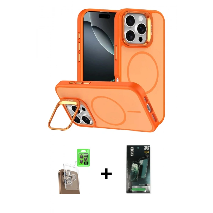 MARSİLYAN™- iPhone 16 Pro Max Kılıf Çekirdek Klasik - Siyah 360 Mat Full Body Arka Koruyucu + Çöl Titanyum Raze Metal Kamera Lens