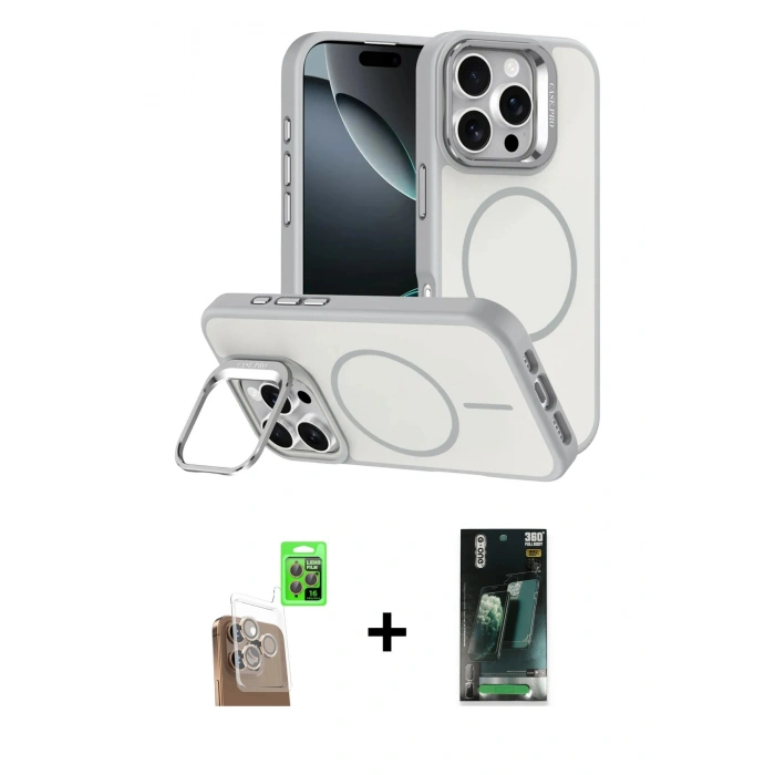 MARSİLYAN™- iPhone 16 Pro Max Kılıf Çekirdek Klasik - Siyah 360 Mat Full Body Arka Koruyucu + Çöl Titanyum Raze Metal Kamera Lens