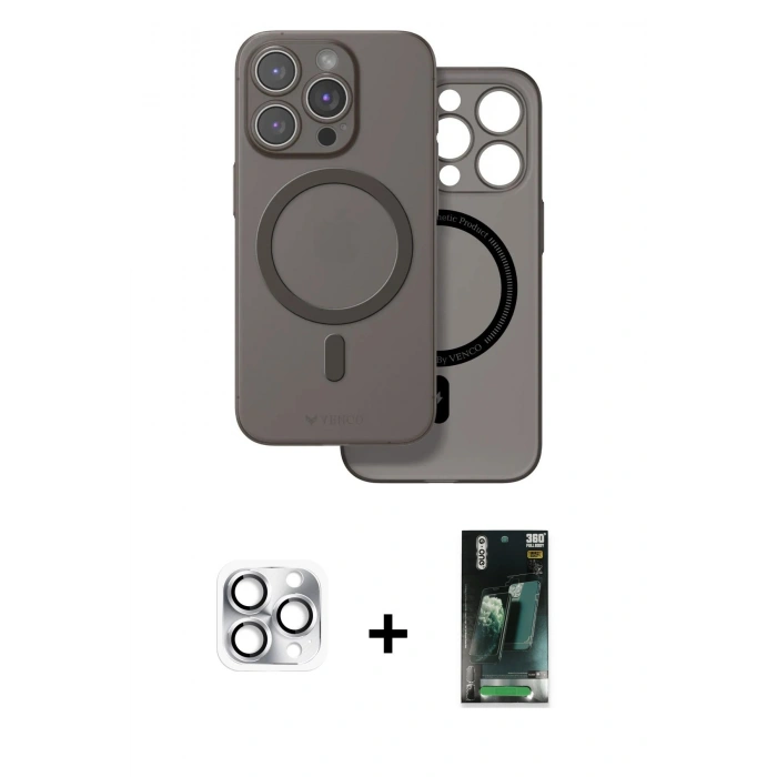 MARSİLYAN™- iPhone 16 Pro Max Kılıf Çekirdek Klasik - Siyah 360 Mat Full Body Arka Koruyucu + Pers Alüminyum Kamera Lens - GS