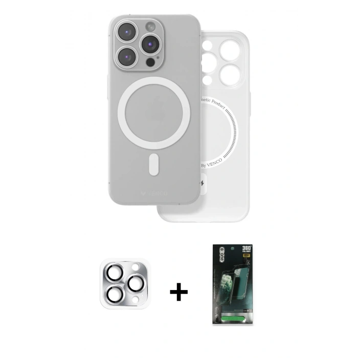 MARSİLYAN™- iPhone 16 Pro Max Kılıf Çekirdek Klasik - Siyah 360 Mat Full Body Arka Koruyucu + Pers Alüminyum Kamera Lens - GS