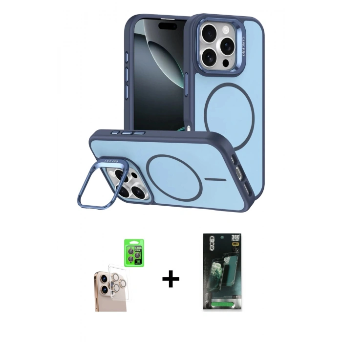 MARSİLYAN™- iPhone 16 Pro Max Kılıf Çekirdek Klasik - Siyah 360 Mat Full Body Arka Koruyucu + Raze Metal Kamera Lens - NLGY