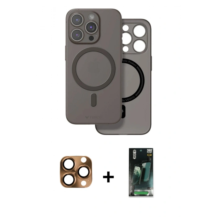 MARSİLYAN™- iPhone 16 Pro Max Kılıf Çekirdek Klasik - Siyah 360 Mat Full Body Arka Koruyucu + Pers Alüminyum Kamera Lens - CLTM