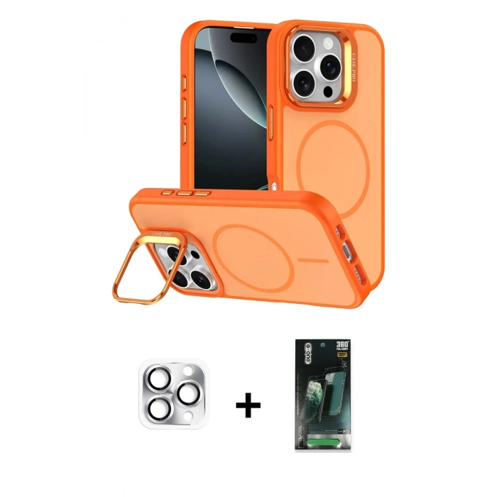 MARSİLYAN™- iPhone 16 Pro Max Kılıf Çekirdek Klasik - Siyah 360 Mat Full Body Arka Koruyucu + Pers Alüminyum Kamera Lens - GS