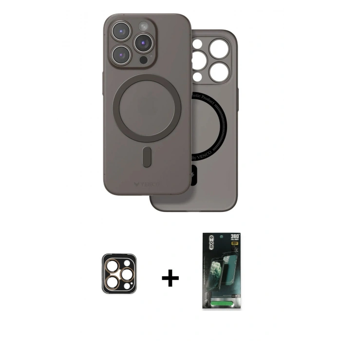 MARSİLYAN™- iPhone 16 Pro Max Kılıf Çekirdek Klasik - Siyah 360 Mat Full Body Arka Koruyucu + PVD Metal Kamera Lens - GD