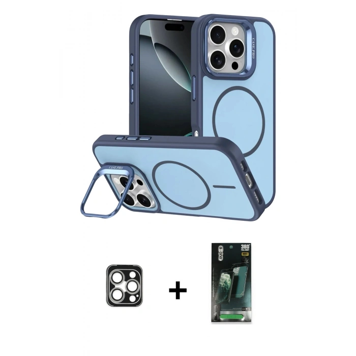 MARSİLYAN™- iPhone 16 Pro Max Kılıf Çekirdek Klasik - Siyah 360 Mat Full Body Arka Koruyucu + PVD Metal Kamera Lens - GS
