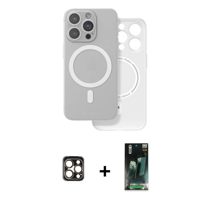 MARSİLYAN™- iPhone 16 Pro Max Kılıf Çekirdek Klasik - Siyah 360 Mat Full Body Arka Koruyucu + PVD Metal Kamera Lens - GD