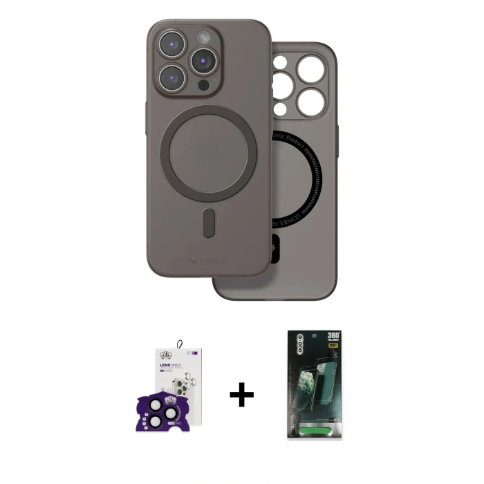 MARSİLYAN™- iPhone 16 Pro Max Kılıf Çekirdek Klasik - Siyah 360 Mat Full Body Arka Koruyucu + Bilvis Titan Kamera Lens - SH