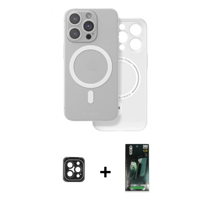 MARSİLYAN™- iPhone 16 Pro Max Kılıf Çekirdek Klasik - Siyah 360 Mat Full Body Arka Koruyucu + Siyah PVD Metal Kamera Lens