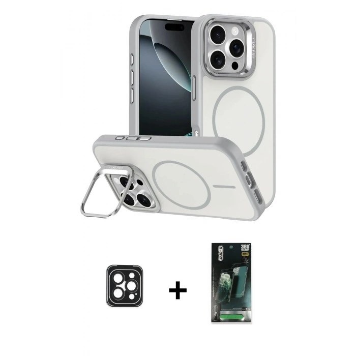 MARSİLYAN™- iPhone 16 Pro Max Kılıf Çekirdek Klasik - Siyah 360 Mat Full Body Arka Koruyucu + PVD Metal Kamera Lens - SH