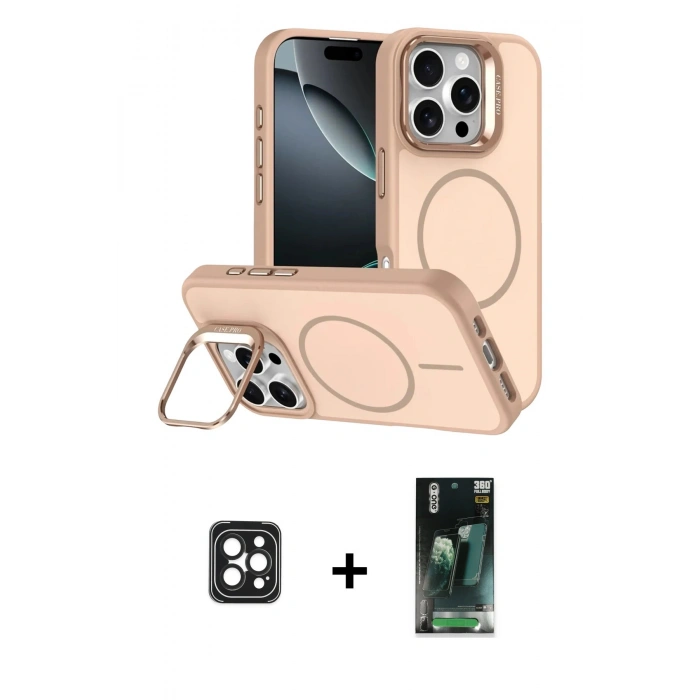 MARSİLYAN™- iPhone 16 Pro Max Kılıf Çekirdek Klasik - Siyah 360 Mat Full Body Arka Koruyucu + PVD Metal Kamera Lens - SH