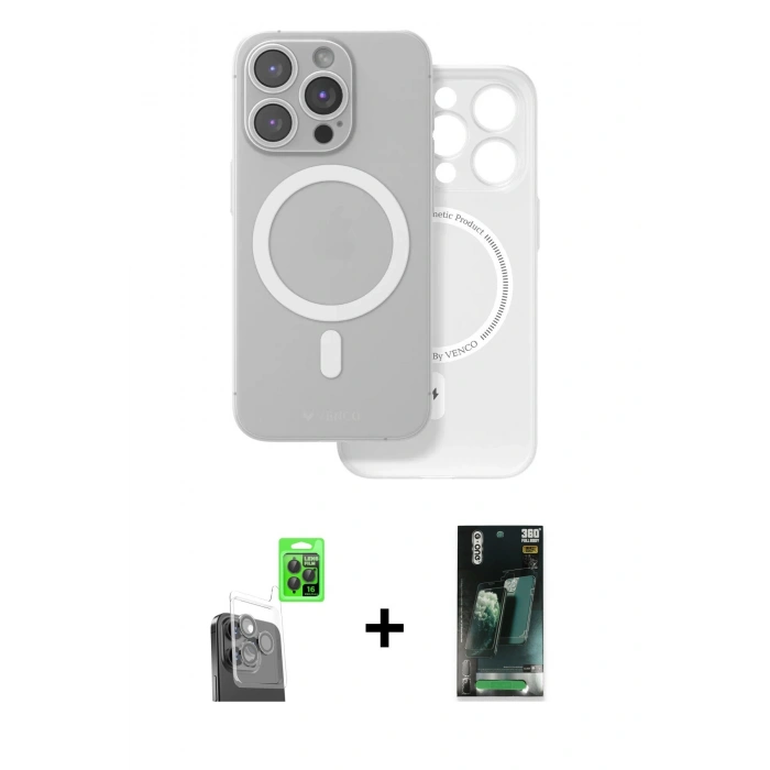 MARSİLYAN™- iPhone 16 Pro Max Kılıf Çekirdek Klasik - Siyah 360 Mat Full Body Arka Koruyucu + Raze Metal Kamera Lens - SH