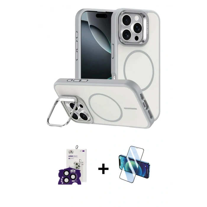 MARSİLYAN™- iPhone 16 Pro Max Kılıf Çekirdek Klasik - Siyah 3D Antistatik Cam Ekran Koruyucu + Bilvis Titan Kamera Lens - SH