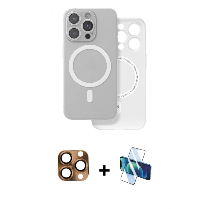MARSİLYAN™- iPhone 16 Pro Max Kılıf Çekirdek Klasik - Siyah 3D Antistatik Cam Ekran Koruyucu + Pers Alüminyum Kamera Lens - CLTM