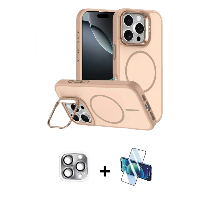 MARSİLYAN™- iPhone 16 Pro Max Kılıf Çekirdek Klasik - Siyah 3D Antistatik Cam Ekran Koruyucu + Pers Alüminyum Kamera Lens - GI