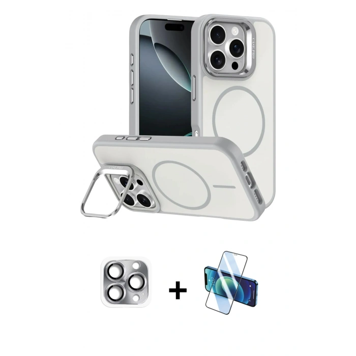 MARSİLYAN™- iPhone 16 Pro Max Kılıf Çekirdek Klasik - Siyah 3D Antistatik Cam Ekran Koruyucu + Pers Alüminyum Kamera Lens - GI