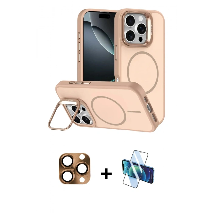 MARSİLYAN™- iPhone 16 Pro Max Kılıf Çekirdek Klasik - Siyah 3D Antistatik Cam Ekran Koruyucu + Pers Alüminyum Kamera Lens - CLTM