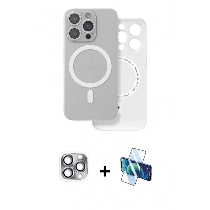 MARSİLYAN™- iPhone 16 Pro Max Kılıf Çekirdek Klasik - Siyah 3D Antistatik Cam Ekran Koruyucu + Pers Alüminyum Kamera Lens - GI